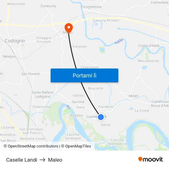 Caselle Landi to Maleo map