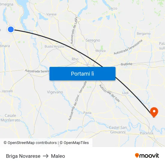 Briga Novarese to Maleo map