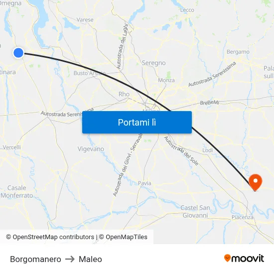 Borgomanero to Maleo map