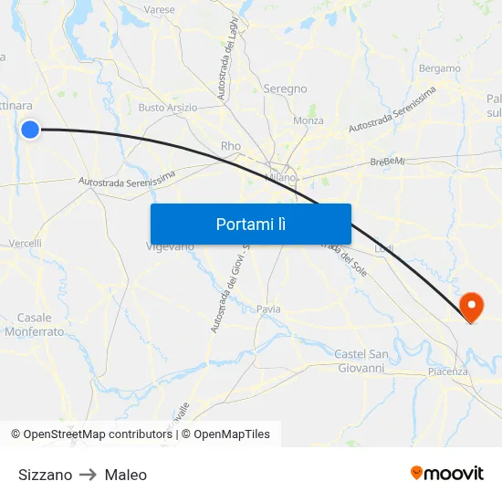 Sizzano to Maleo map