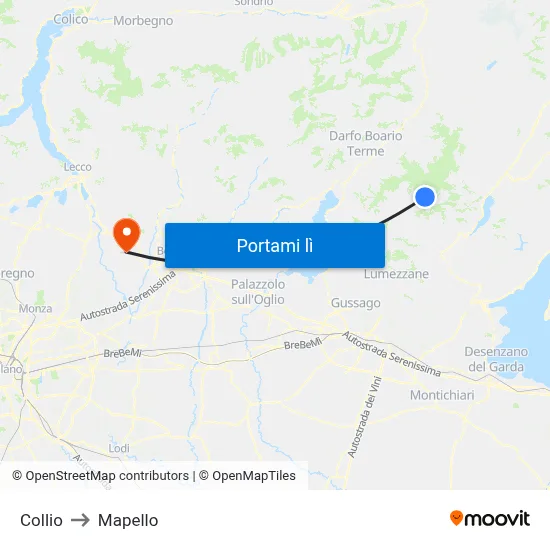 Collio to Mapello map