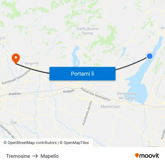 Tremosine to Mapello map