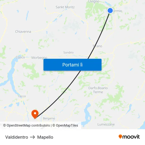 Valdidentro to Mapello map