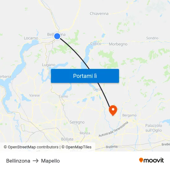 Bellinzona to Mapello map
