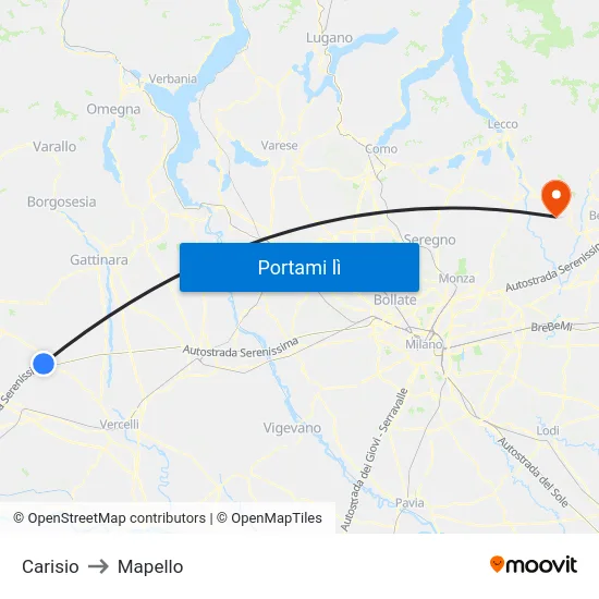 Carisio to Mapello map