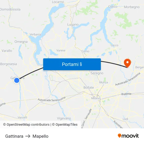 Gattinara to Mapello map