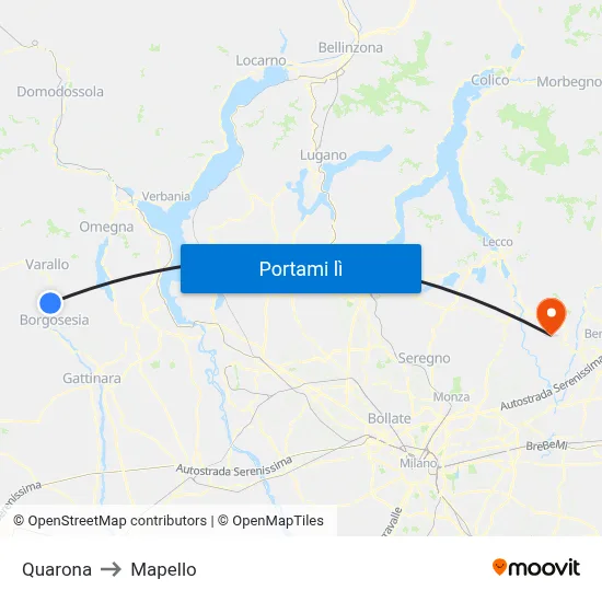 Quarona to Mapello map