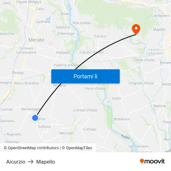 Aicurzio to Mapello map