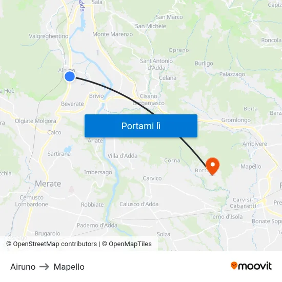 Airuno to Mapello map