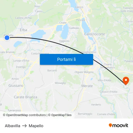 Albavilla to Mapello map