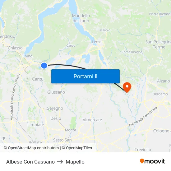 Albese Con Cassano to Mapello map