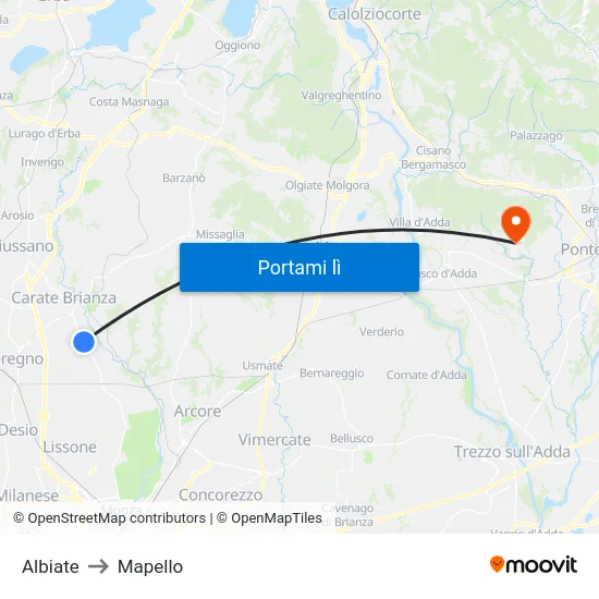 Albiate to Mapello map