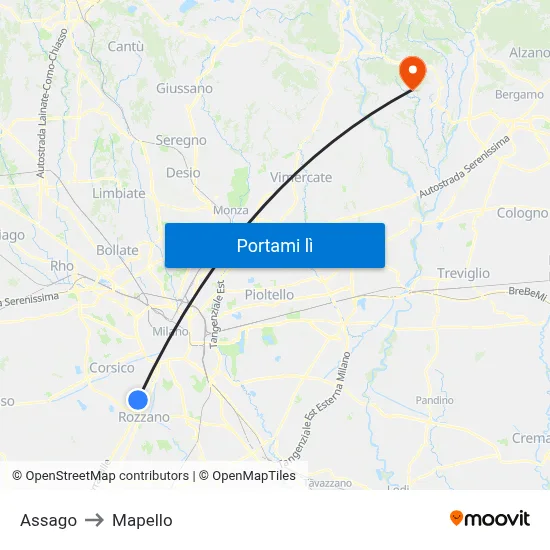 Assago to Mapello map