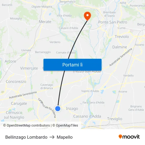 Bellinzago Lombardo to Mapello map