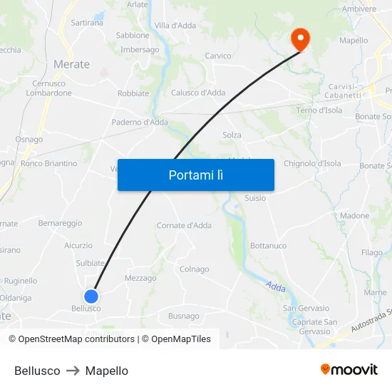 Bellusco to Mapello map