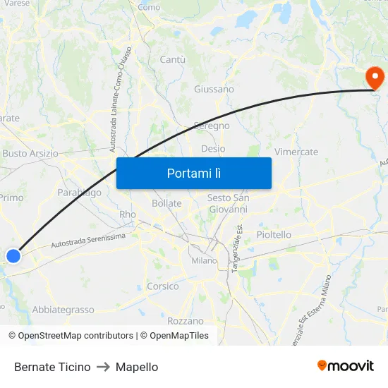 Bernate Ticino to Mapello map