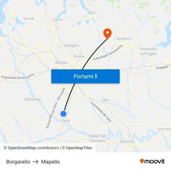 Borgarello to Mapello map