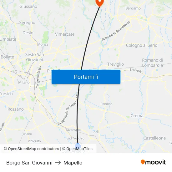 Borgo San Giovanni to Mapello map
