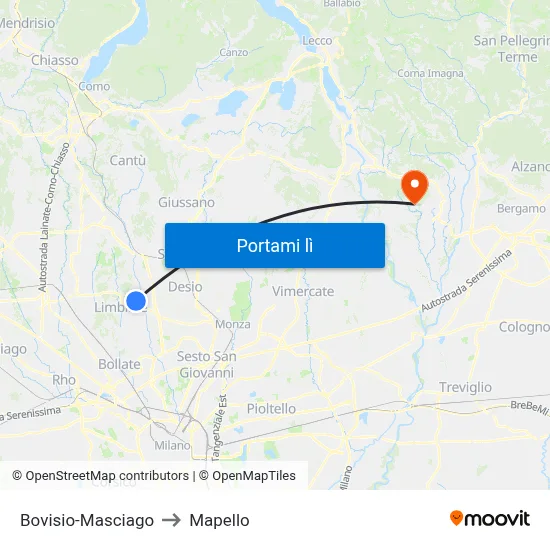 Bovisio-Masciago to Mapello map