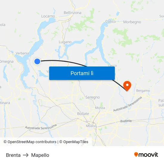 Brenta to Mapello map