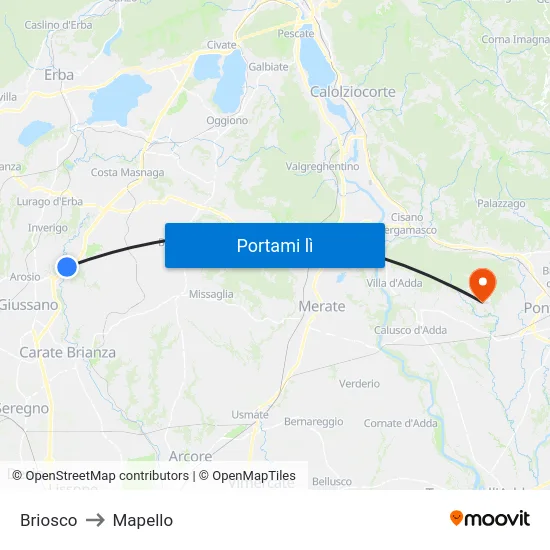 Briosco to Mapello map