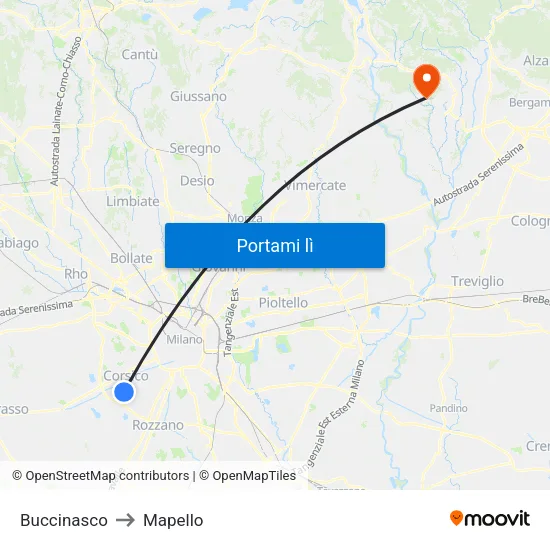 Buccinasco to Mapello map