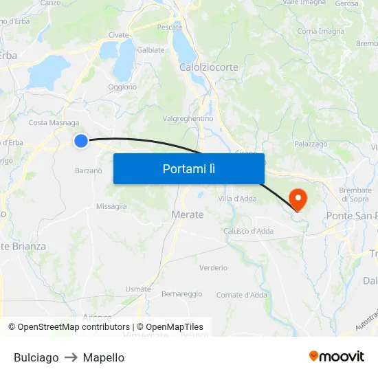 Bulciago to Mapello map