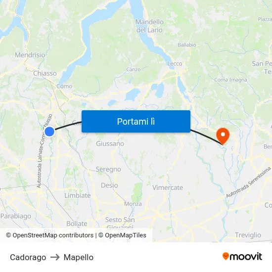 Cadorago to Mapello map