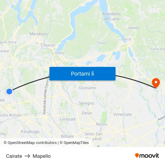 Cairate to Mapello map