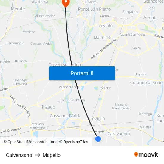 Calvenzano to Mapello map
