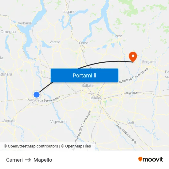 Cameri to Mapello map