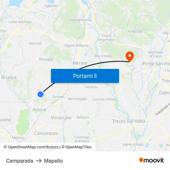 Camparada to Mapello map