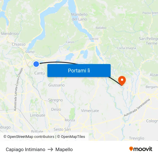 Capiago Intimiano to Mapello map
