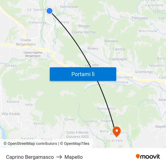 Caprino Bergamasco to Mapello map
