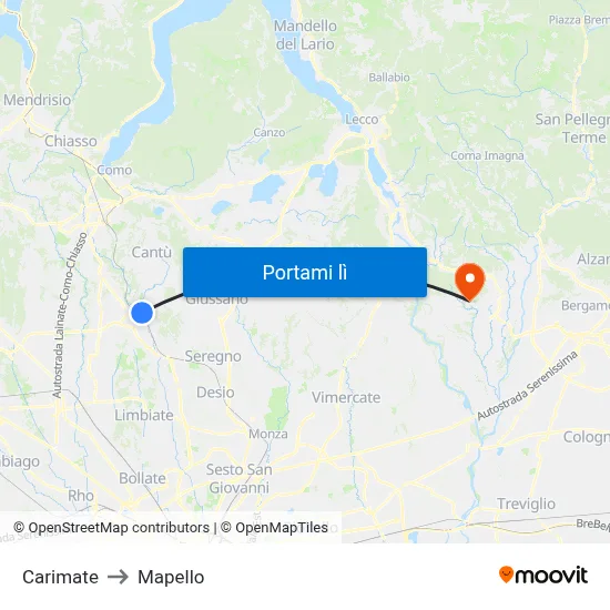 Carimate to Mapello map