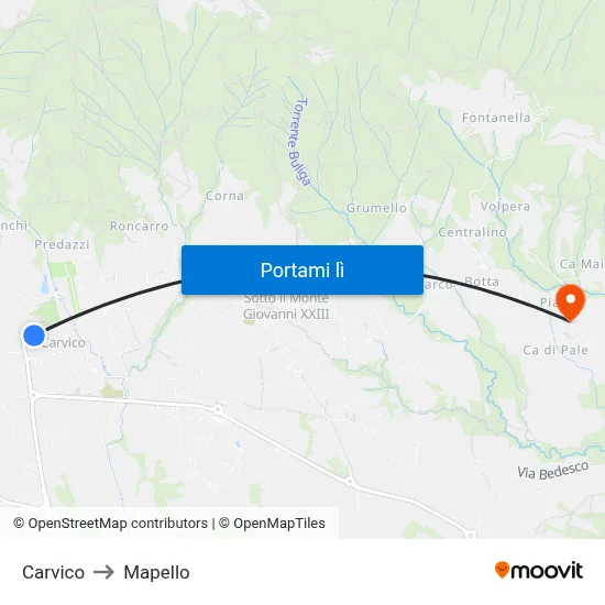 Carvico to Mapello map