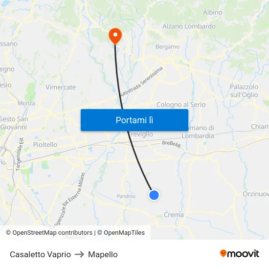 Casaletto Vaprio to Mapello map