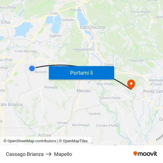 Cassago Brianza to Mapello map