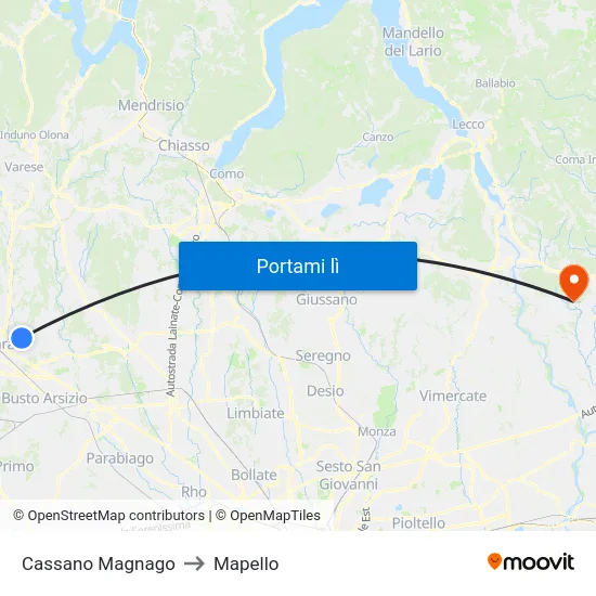 Cassano Magnago to Mapello map