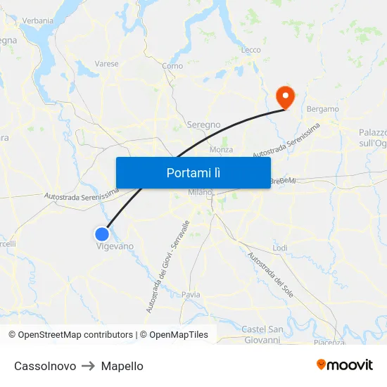 Cassolnovo to Mapello map