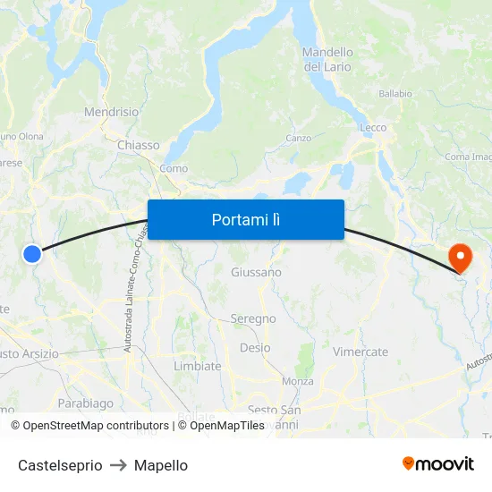 Castelseprio to Mapello map