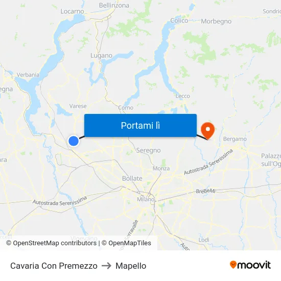 Cavaria Con Premezzo to Mapello map