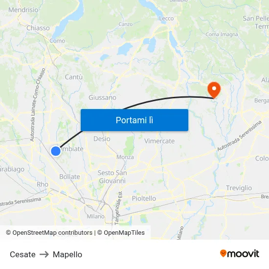 Cesate to Mapello map