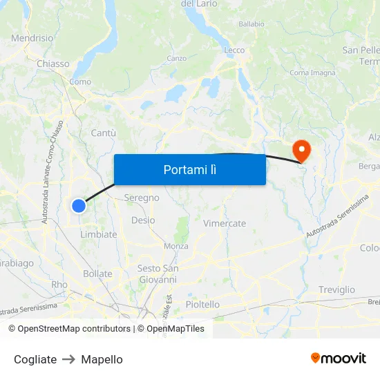 Cogliate to Mapello map