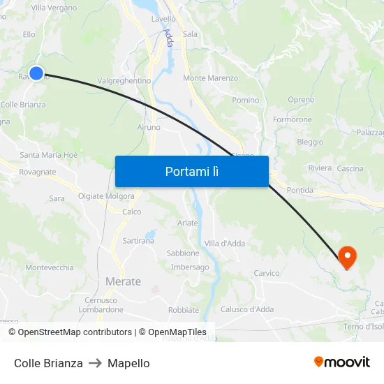 Colle Brianza to Mapello map