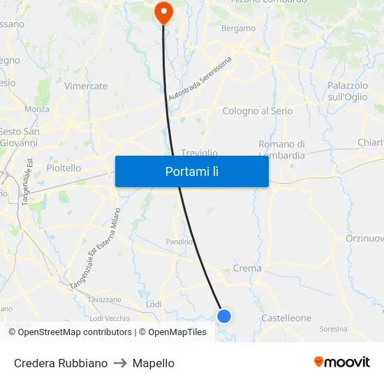 Credera Rubbiano to Mapello map