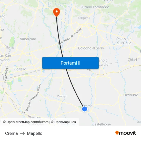 Crema to Mapello map