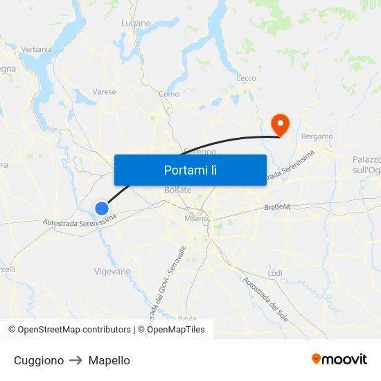 Cuggiono to Mapello map