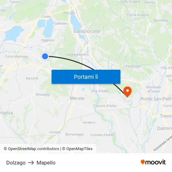 Dolzago to Mapello map