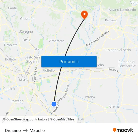 Dresano to Mapello map